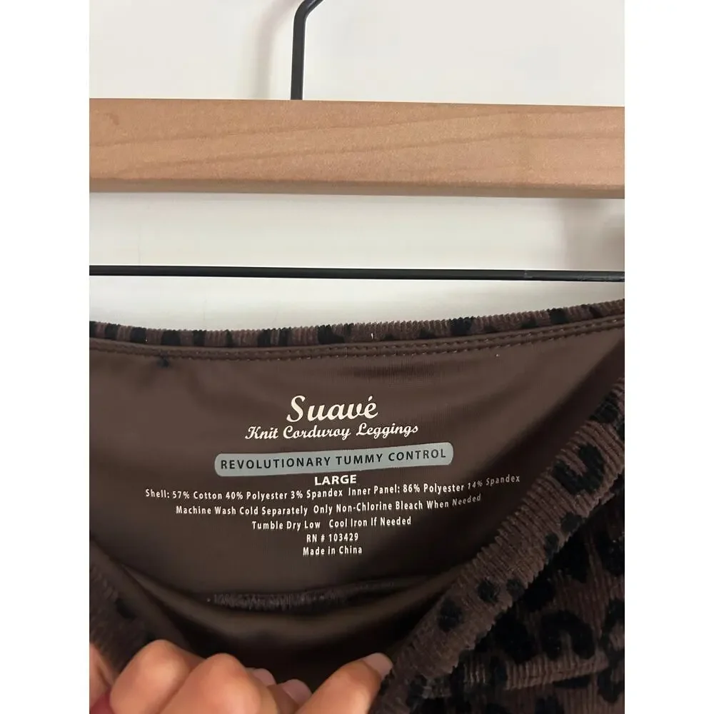 Suavé Knit Corduroy Leggings Large – Leopard Print Tummy Control Pants